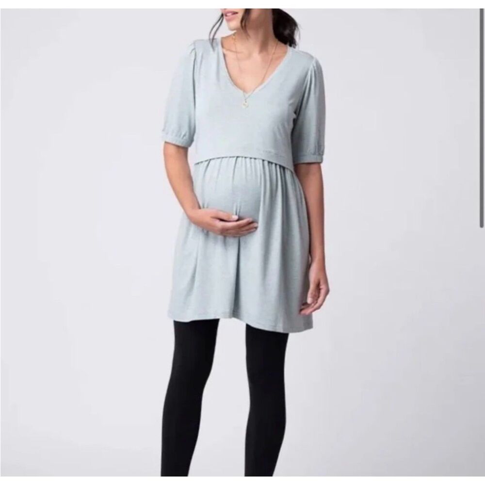 Seraphine Mint Jersey Nursing Maternity Dress Short Sleeves V-Neck Women's Large